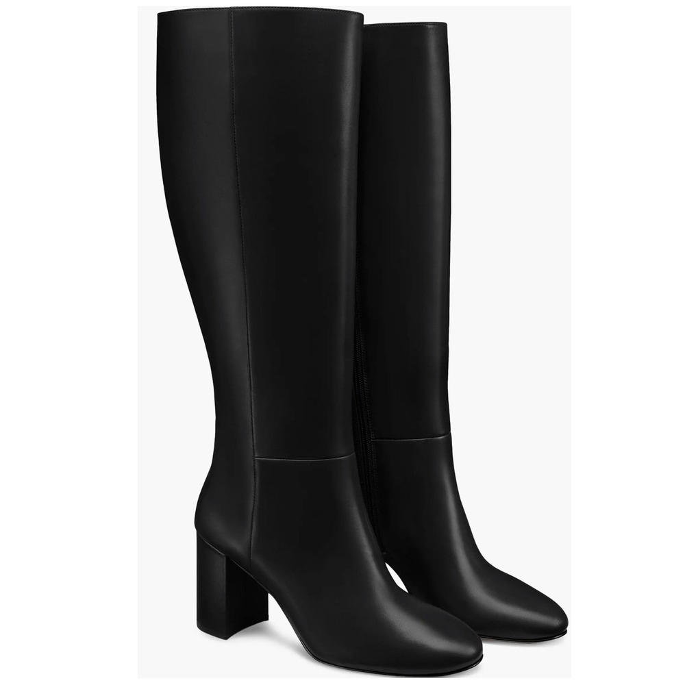 Stuart Weitzman Wynn Black Leather Knee High Block Heel Boots SL652 Womens 8.5B